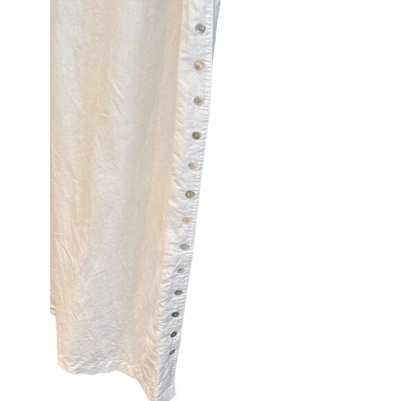 White Crochet Top Linen Midi Dress By Cali Cali Petite Size 14 With Side Button - Picture 2 of 7